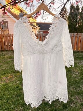 Vintage Betsy Johnson White Lace Embroidered boho bridal dress size 10
